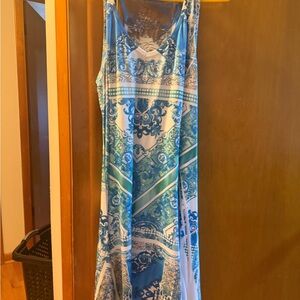 Simply Couture Blue and Green Patterned Dress
